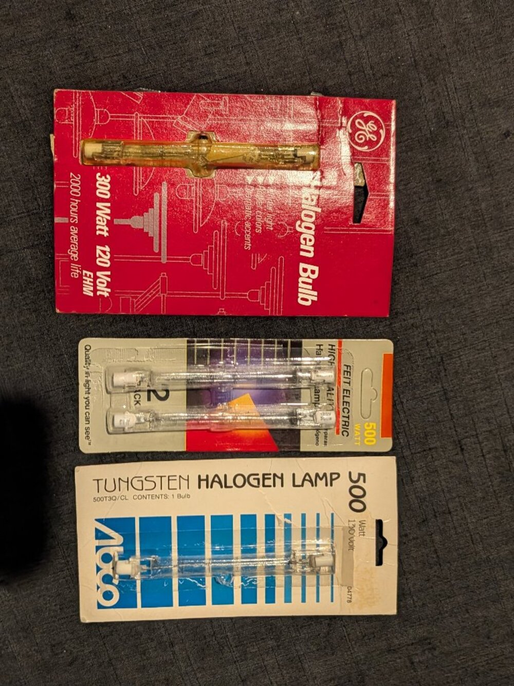 Assorted T3 Double Ended Halogen Bulbs 4-Pack Lot 500W & 300W R7s Base 120V